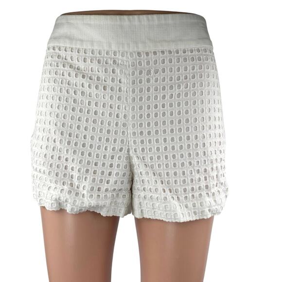 J.Crew White Eyelet Embroidered High Waisted Side Zip Mini Casual Shorts Size 6 - Picture 1 of 5